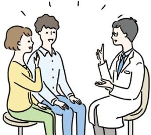 医師と話す夫婦