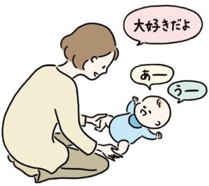 赤ちゃんと会話するお母さん